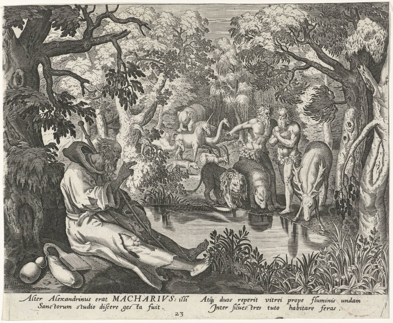 Macarius van Alexandrië als kluizenaar door Johann Sadeler (I)