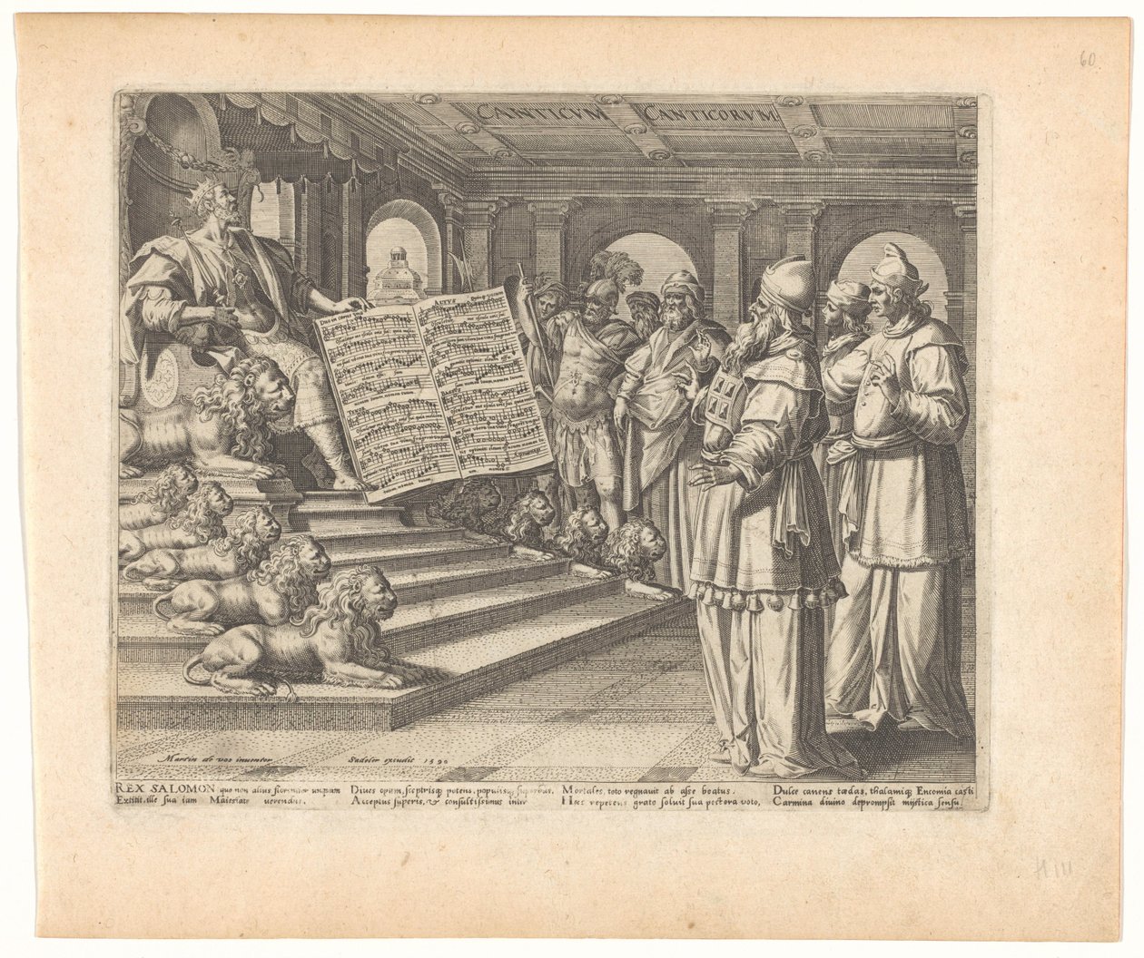 Motetprent en titelblad met Salomo als componist van het Hooglied (Canticum Canticorum, Hooglied van Salomo) door Johann Sadeler (I)