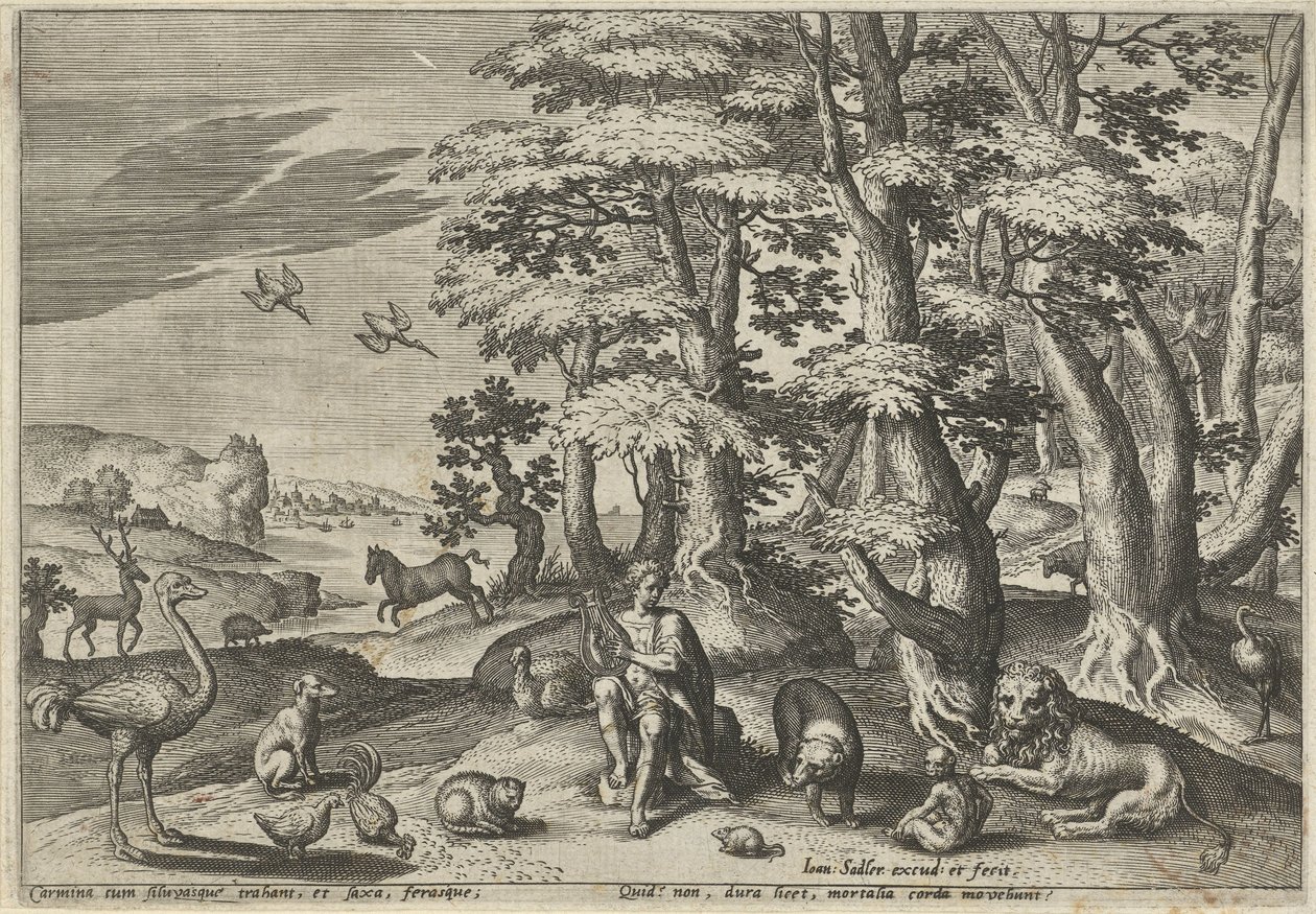 Orpheus, musicerend voor de dieren door Johann Sadeler (I)