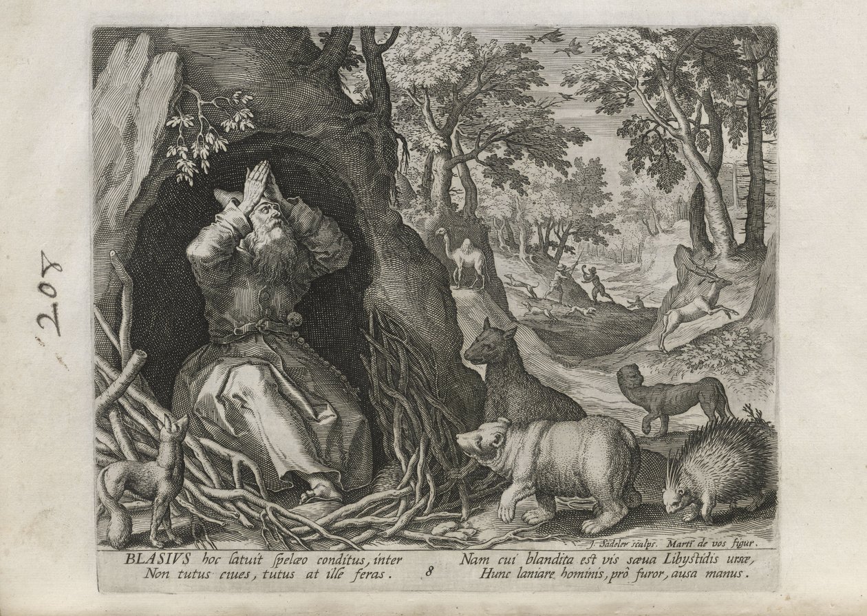 Blasius, plaat 8 van 30 uit de serie Sylvae Sacrae (Kluizenaars in landschappen) door Johann Sadeler I