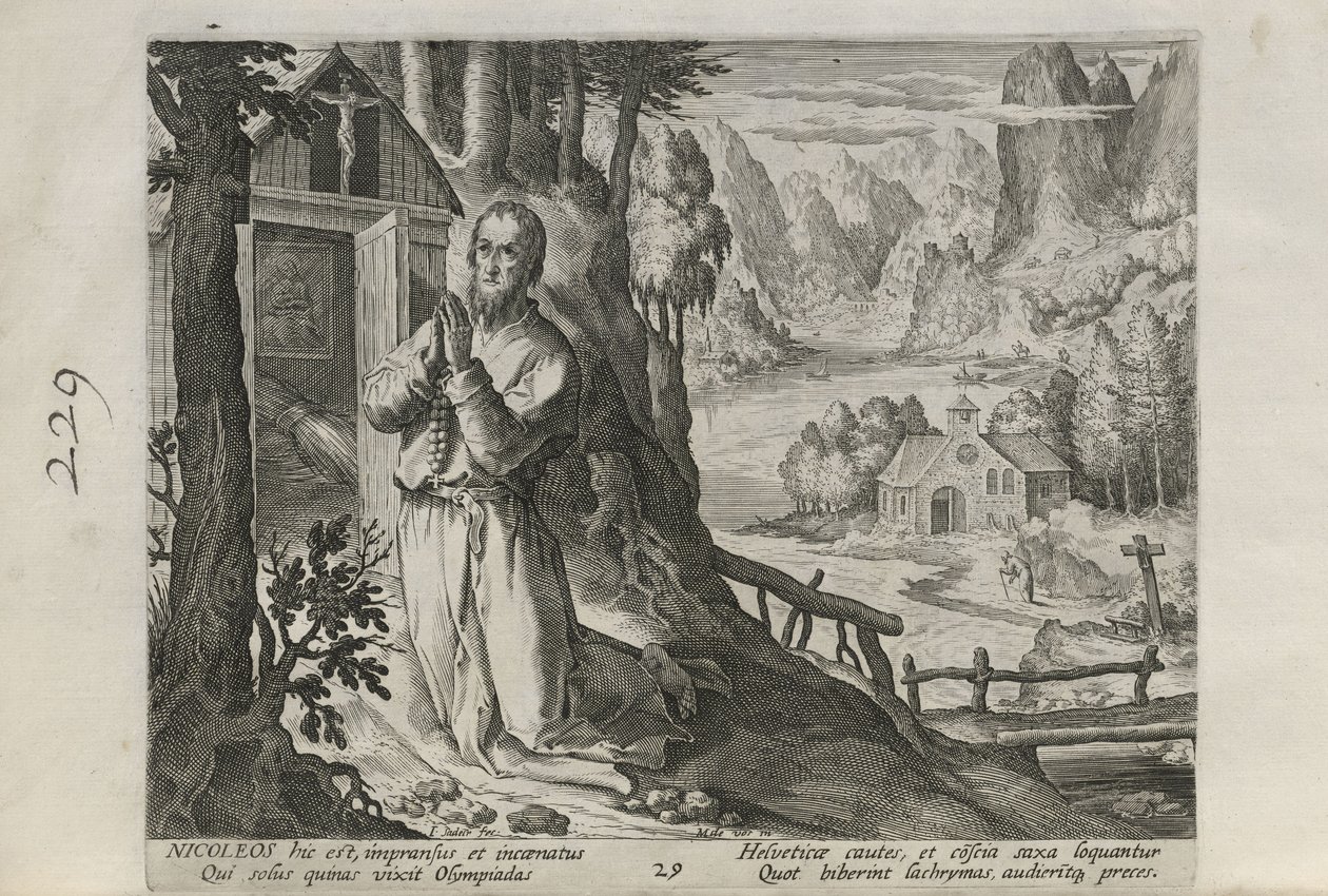 Nicoleos, plaat 29 van 30 uit de serie Sylvae Sacrae (Kluizenaars in landschappen) door Johann Sadeler I