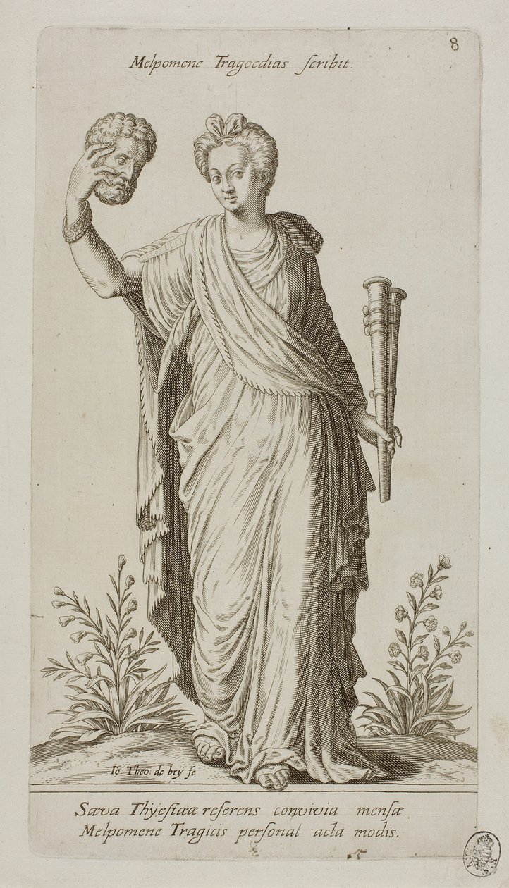 Melpomene, Muze van de Tragedie, plaat 8 uit Parnassus Biceps door Johann Theodor de Bry