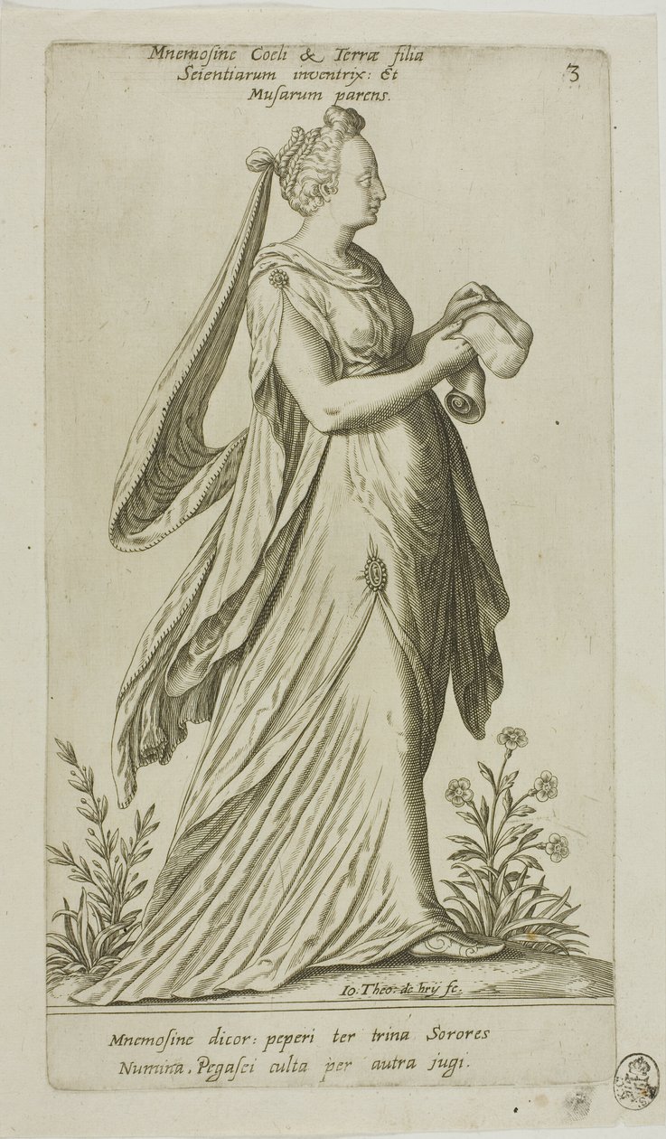 Mnemosine (Geheugen), plaat 3 uit Parnassus Biceps door Johann Theodor de Bry