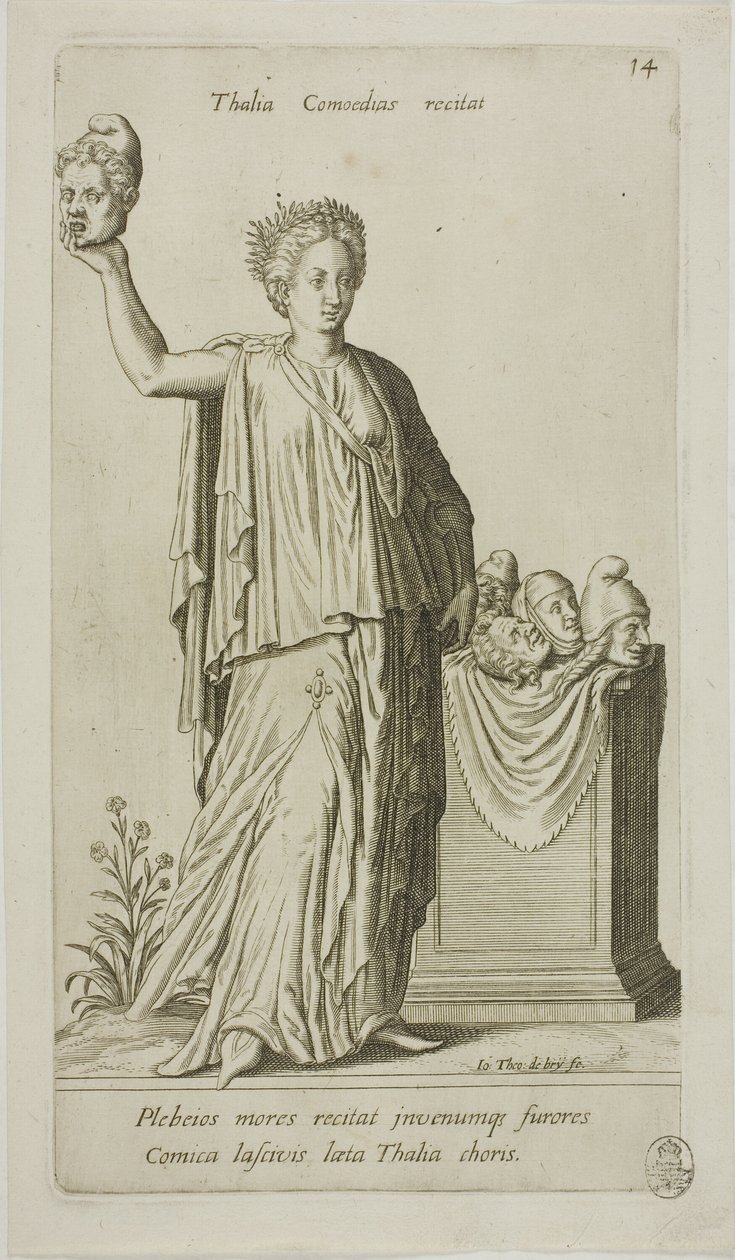 Thalia, Muze van de Komedie, plaat 14 van Parnassus Biceps door Johann Theodor de Bry