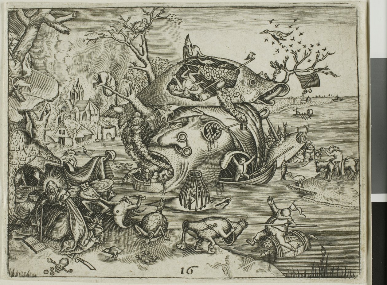 De Verleiding van Sint Antonius, plaat 16 uit de Emblemata Secularia door Johann Theodor de Bry