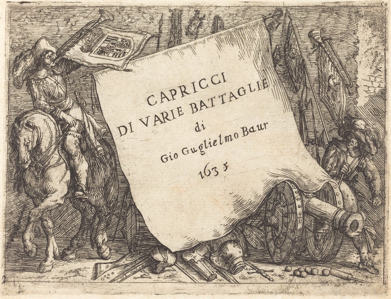 Capricci di varie battaglie Titelpagina, 1635 door Johann Wilhelm Baur