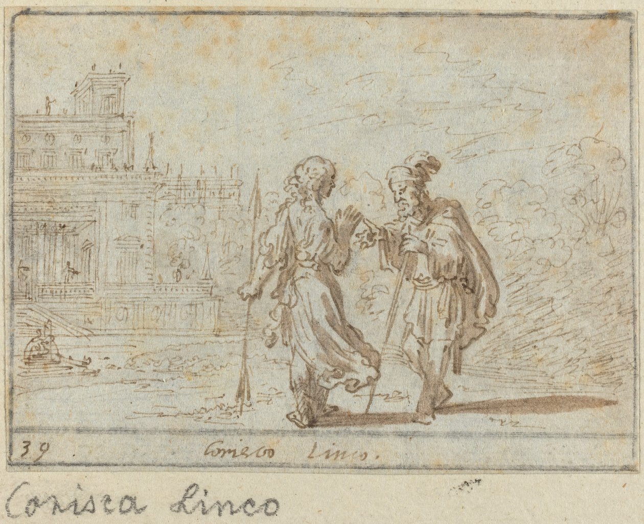 Corisca en Linco, 1640 door Johann Wilhelm Baur
