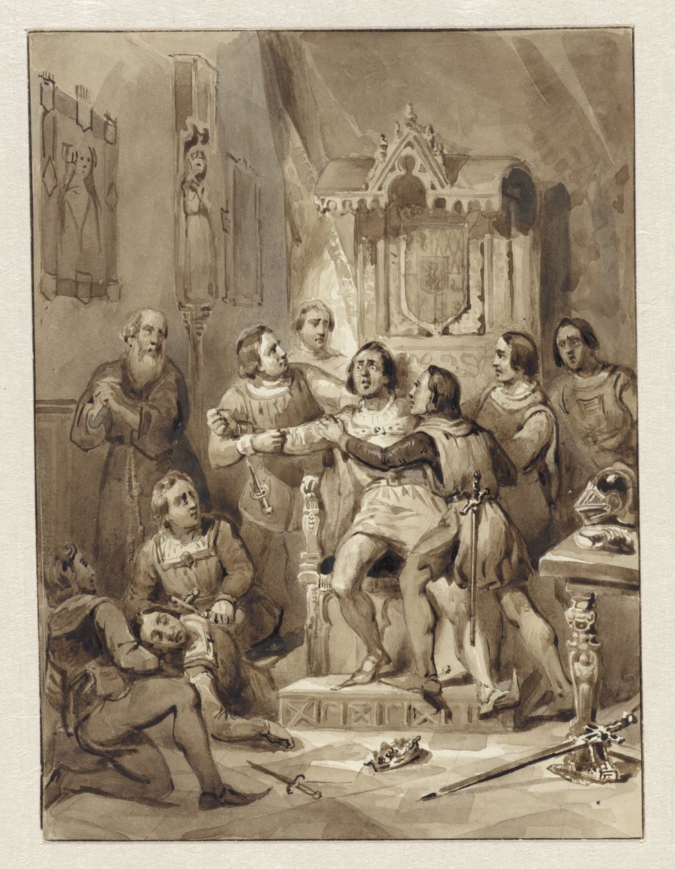 Graaf Willem V wordt krankzinnig en vermoordt Gerrit van Wateringen, 1357 door Johann Wilhelm Kaiser (I)