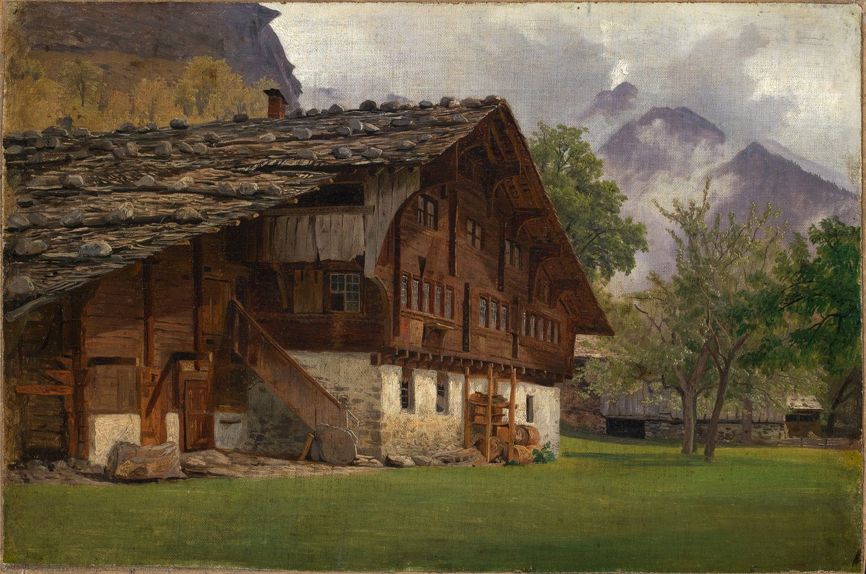 Boerderij in de Alpen door Johann Wilhelm Schirmer