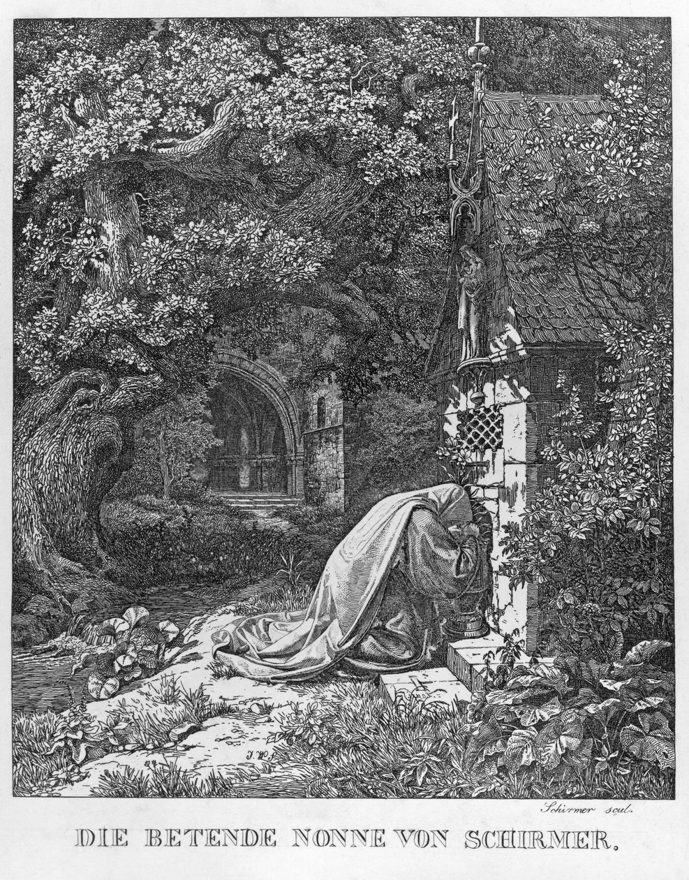 De biddende non door Johann Wilhelm Schirmer
