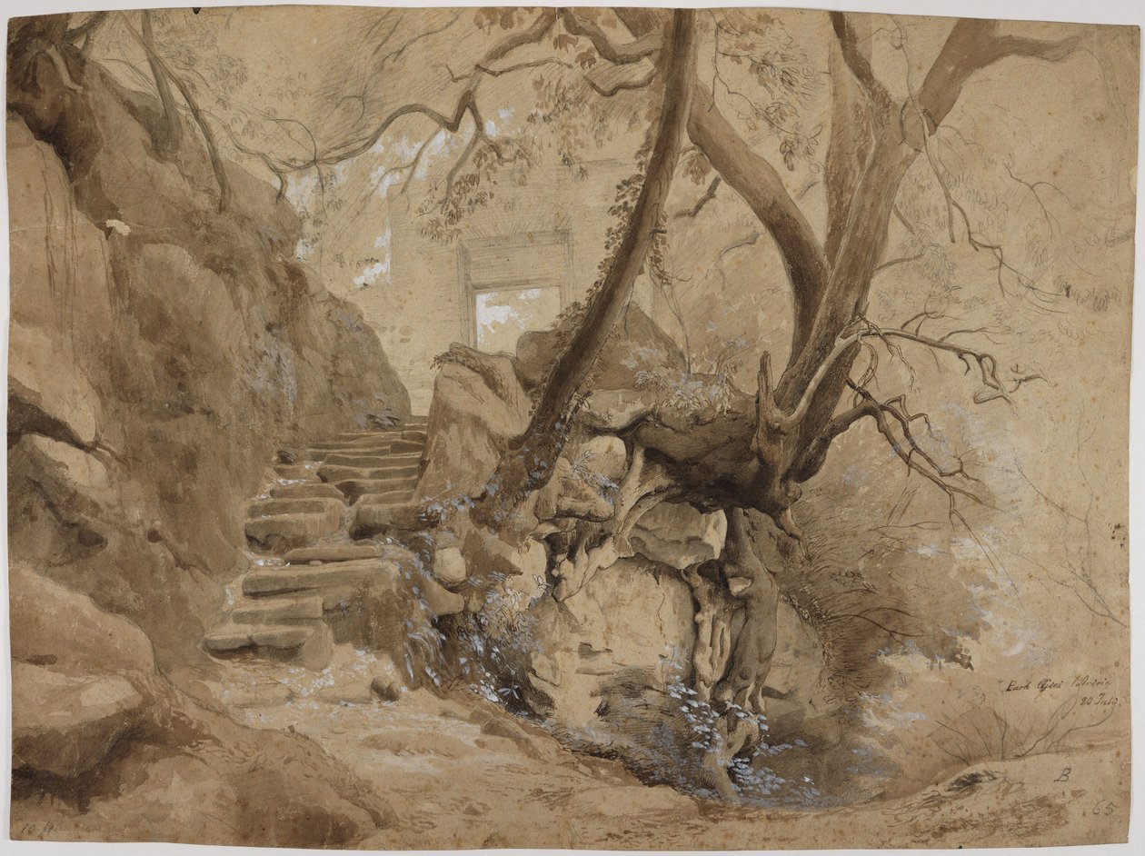 Rotstrap in het park van Villa Chigi in Ariccia door Johann Wilhelm Schirmer