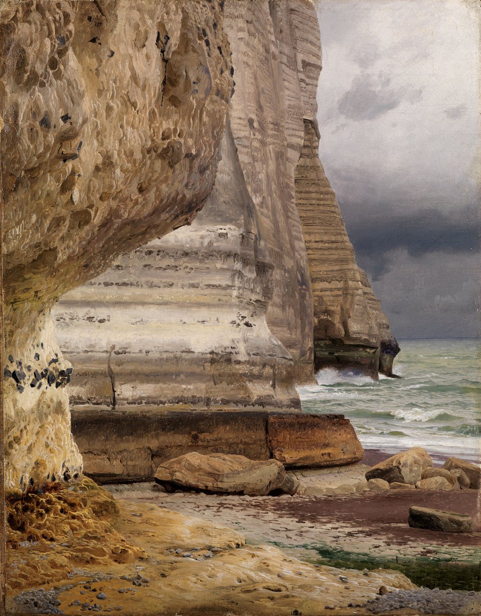 Rotsachtige kust bij Etretat door Johann Wilhelm Schirmer