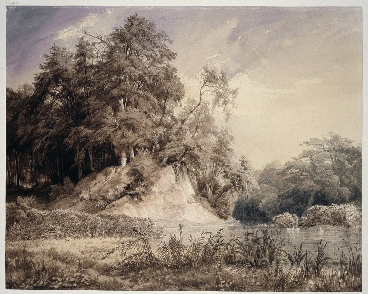 Boslandschap met meer en zwanen door Johann Wilhelm Schirmer