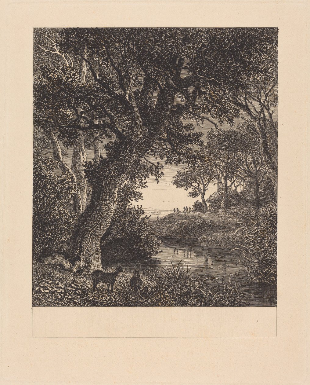 Jagers verlaten een bos door Johann Wilhelm Schirmer
