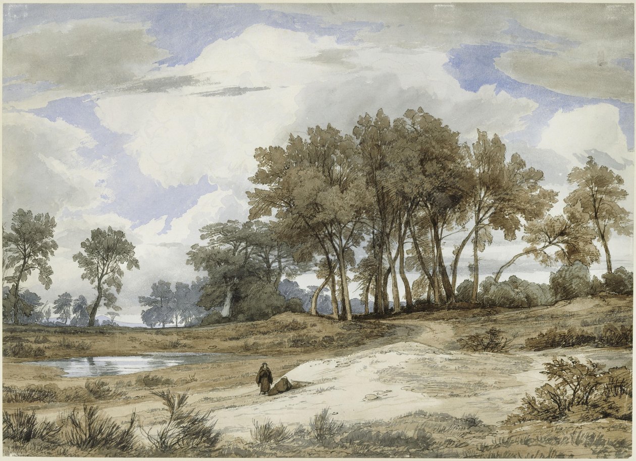 Italiaans landschap, op de voorgrond twee monniken door Johann Wilhelm Schirmer