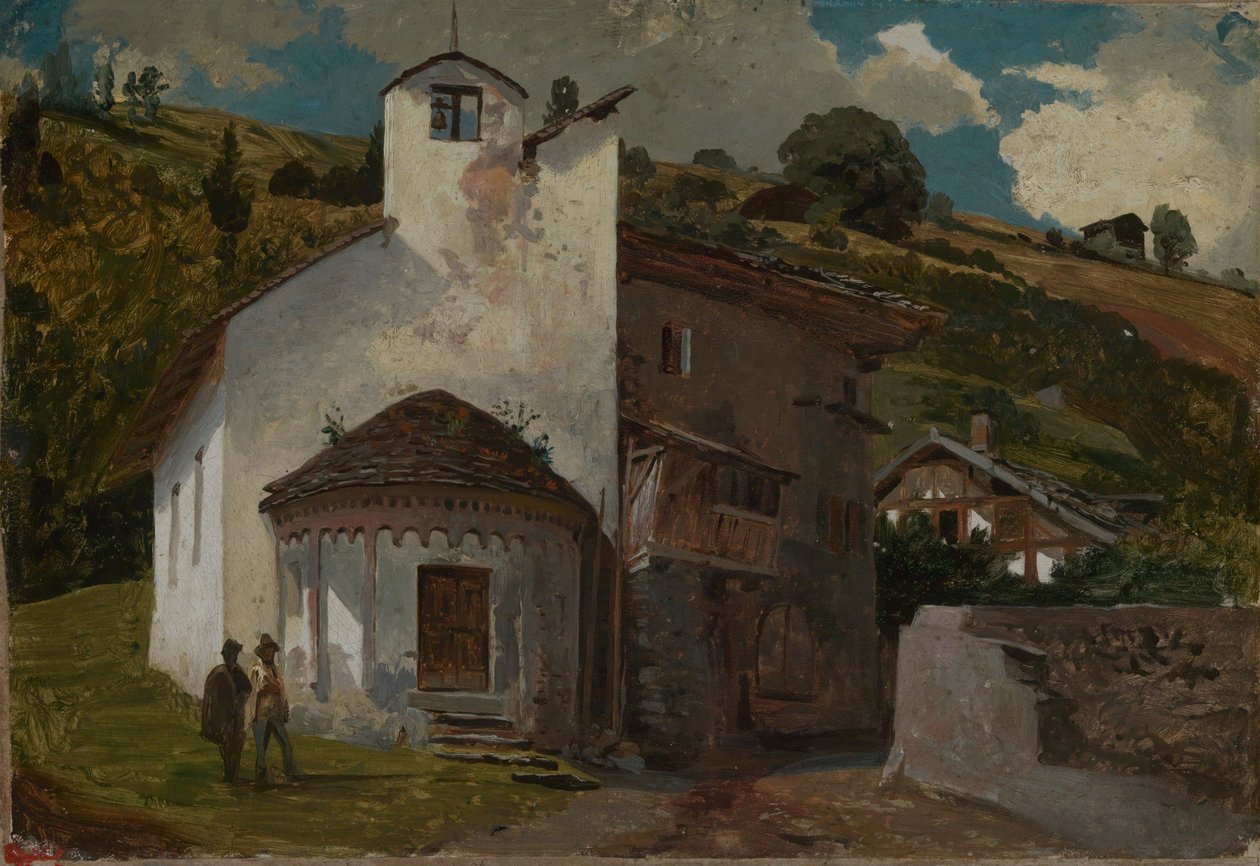 Kapel in een Alpendorp door Johann Wilhelm Schirmer