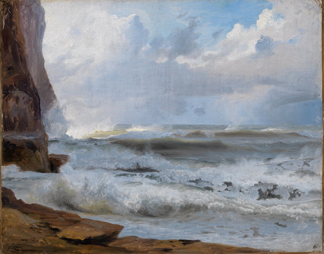 Zeegezicht bij Etretat (met rotskust aan de linkerkant) door Johann Wilhelm Schirmer