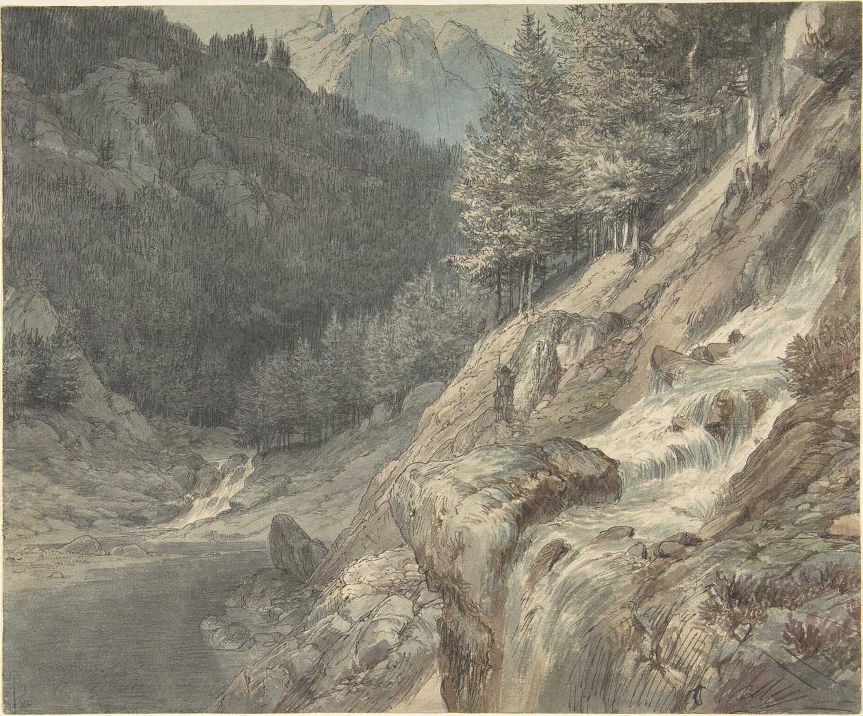 Berglandschap met een rivier door Johann Wilhelm Schirmer