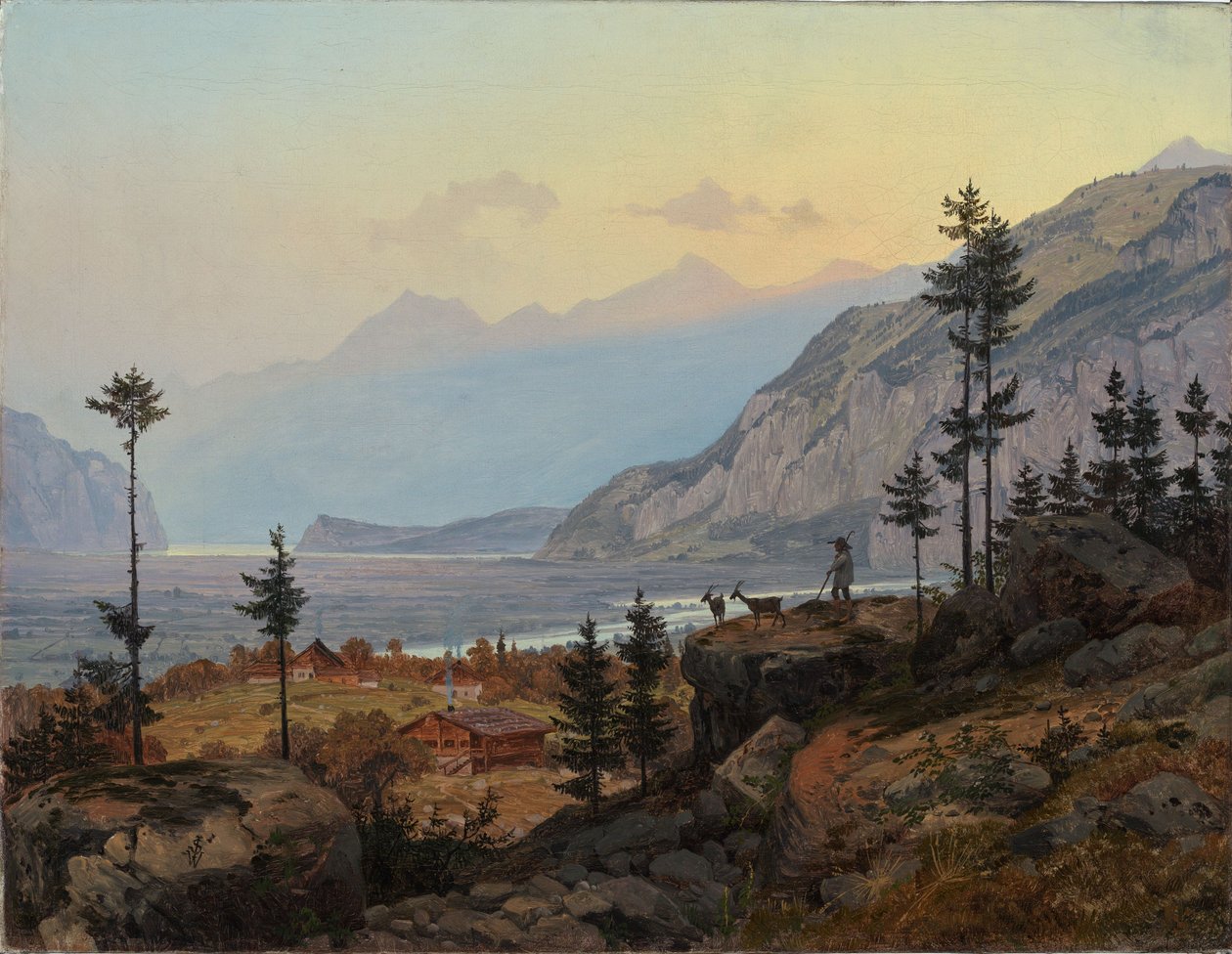 Zwitsers Alpenlandschap met rivier en meer door Johann Wilhelm Schirmer