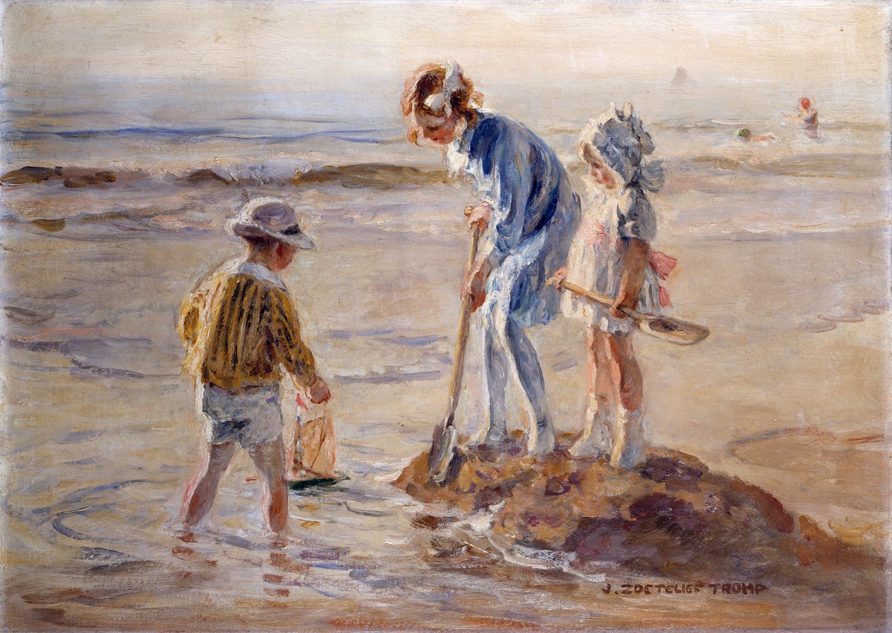Spelen op het Strand van Katwijk door Johann Zoetelief Tromp