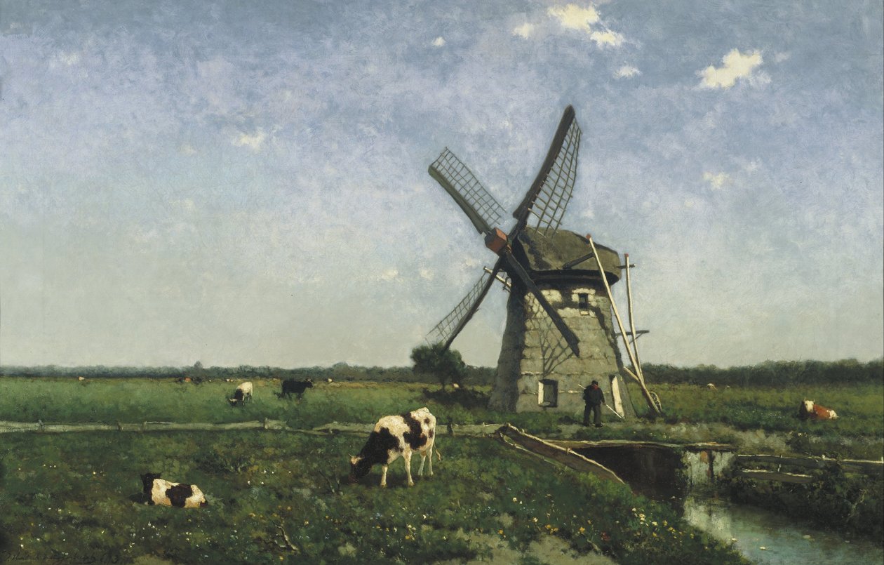 Landschap met molen bij Schiedam door Johannes Hendrik Weissenbruch