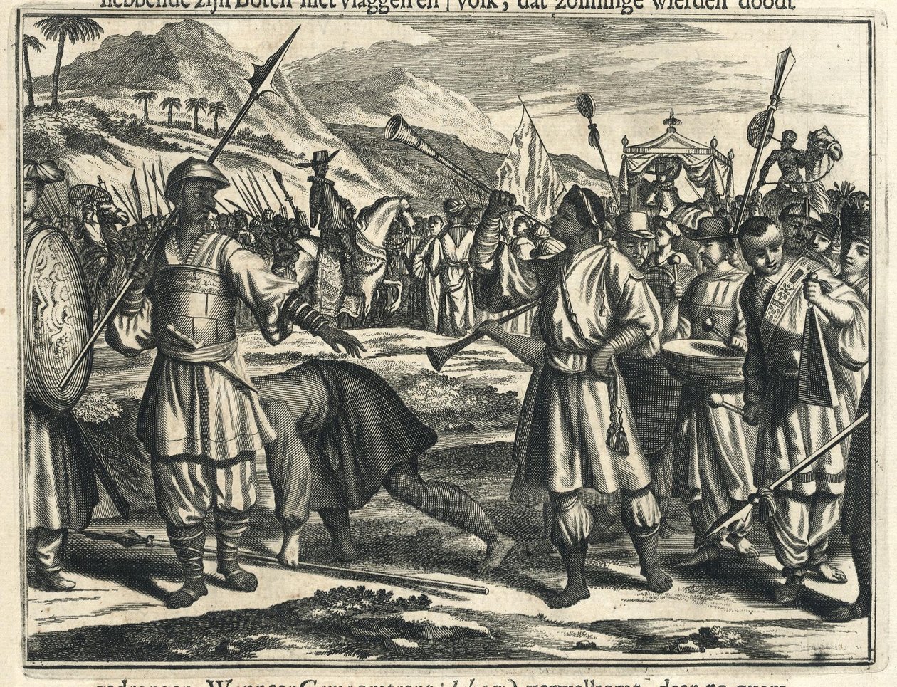 Aankomst van Vasco da Gama bij de Samoryn van Calicut door Johannes Janssonius Waasbergen