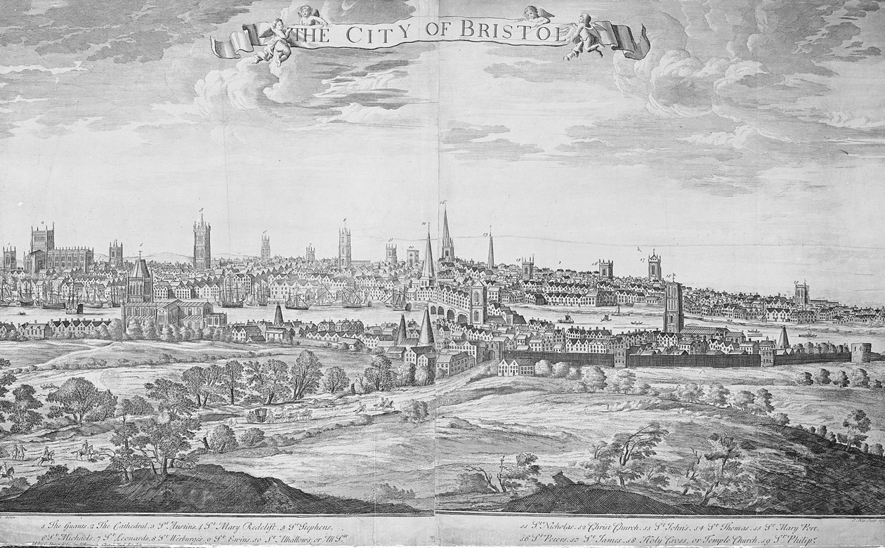 De stad Bristol (met sleutel), 1717 door Johannes Kip
