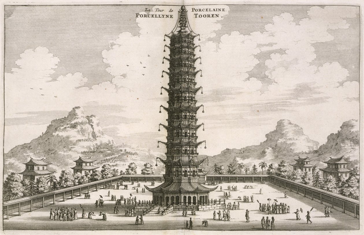De porseleinen toren, uit een verslag van een Nederlandse ambassade naar China, geschreven en geïllustreerd door Johannes Nieuhof en uitgegeven door Jacob van Meurs door Johannes Nieuhoff