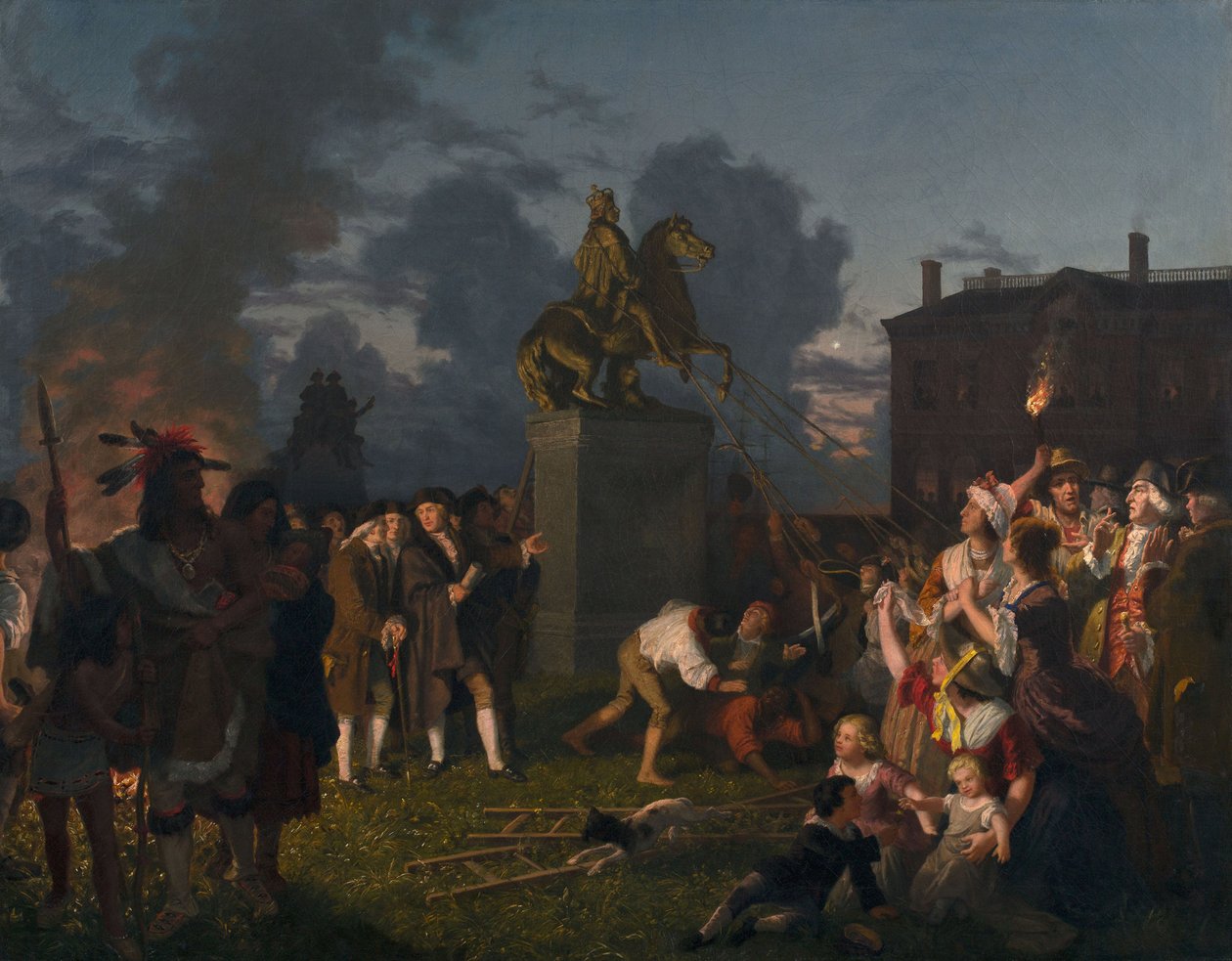 Het standbeeld van koning George III neerhalen, N.Y.C. door Johannes Adam Simon Oertel