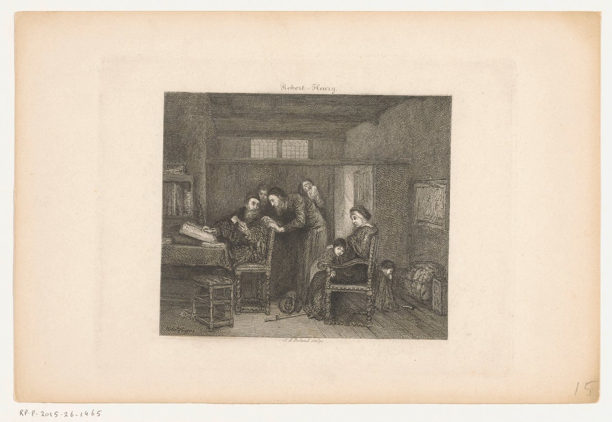 Interieur met een administrateur achter zijn bureau door Johannes Arnoldus Boland