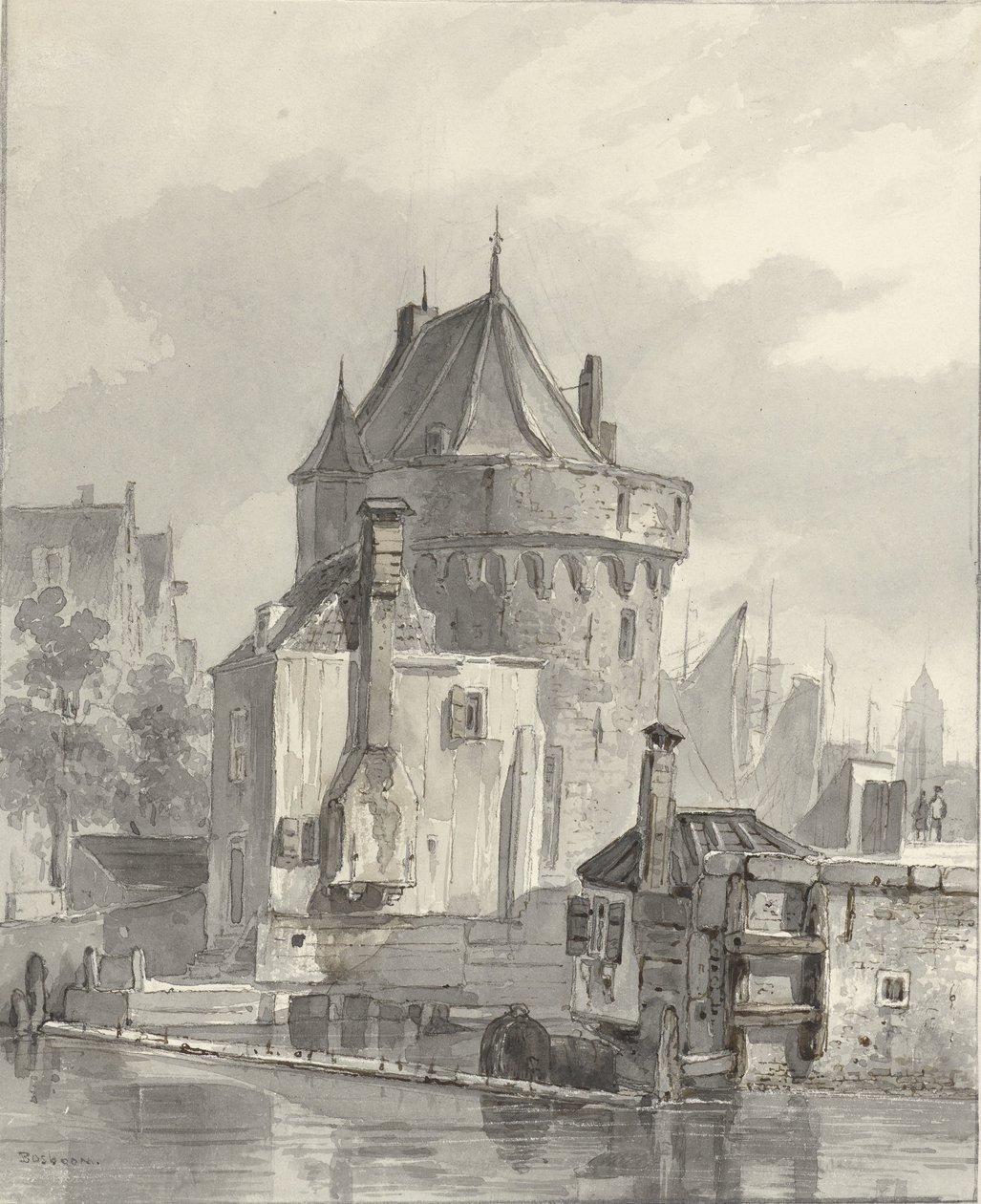 Gezicht op de Hoofdtoren te Hoorn door Johannes Bosboom