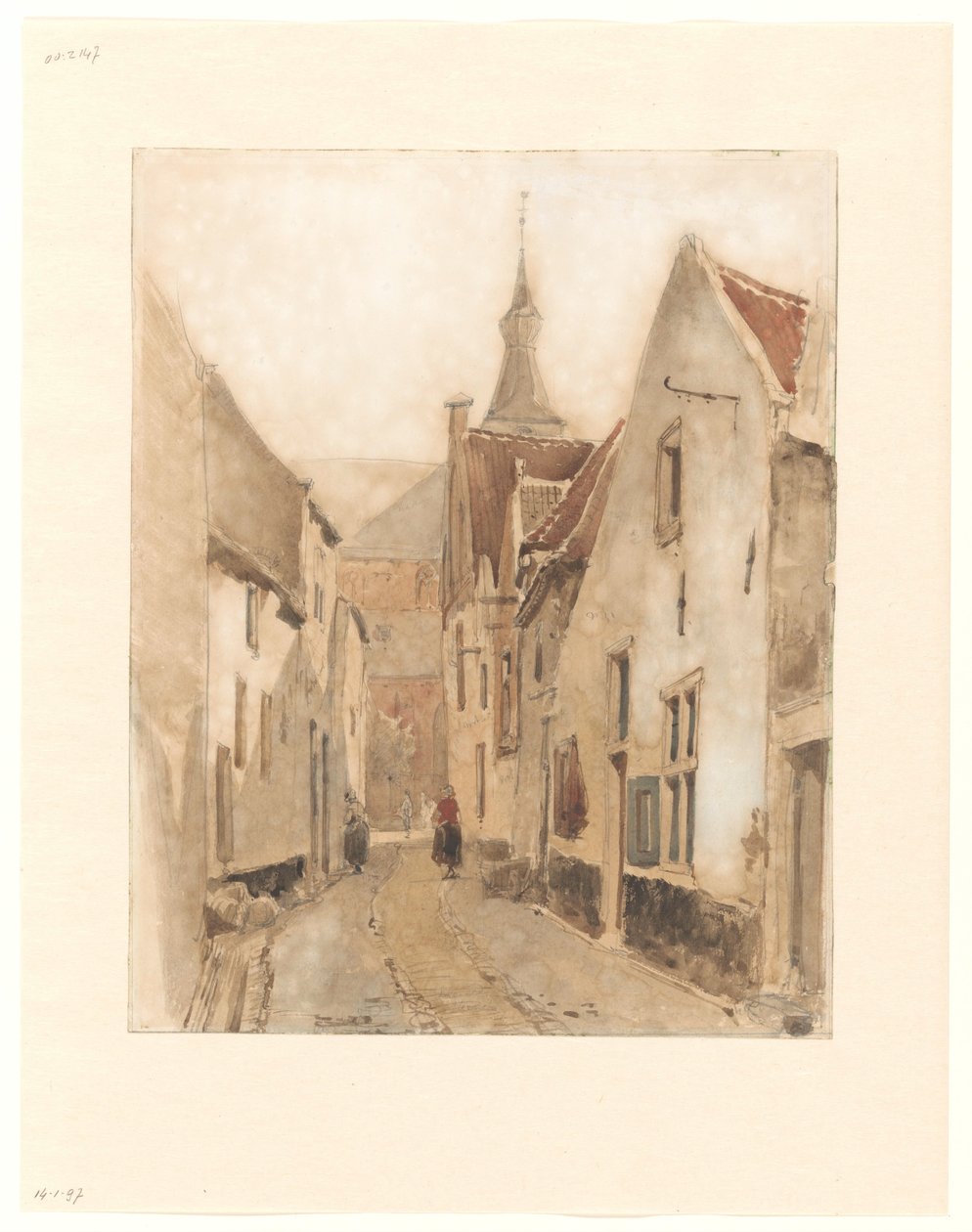 Gezicht vanuit de Ridderstraat in de Kerksteeg, Hattem door Johannes Bosboom