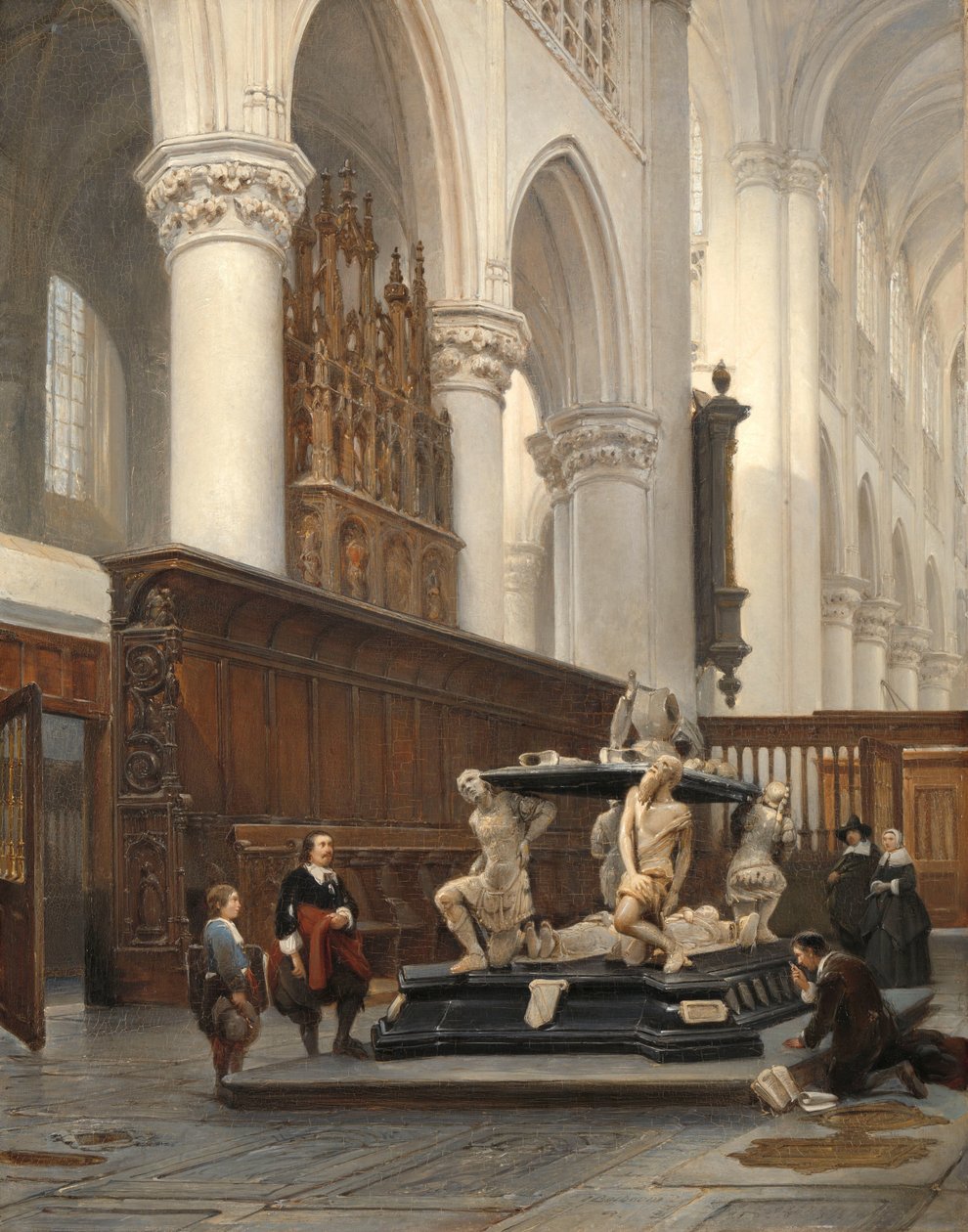 Het koor van de O.L.-Vrouwekerk in Breda met het graf van Engelbert II van Nassau door Johannes Bosboom