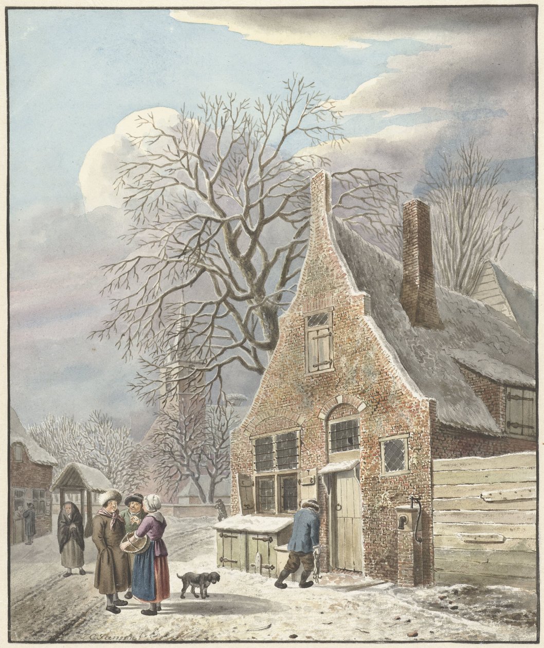 Dorp onder sneeuw door Johannes Christiaan Janson