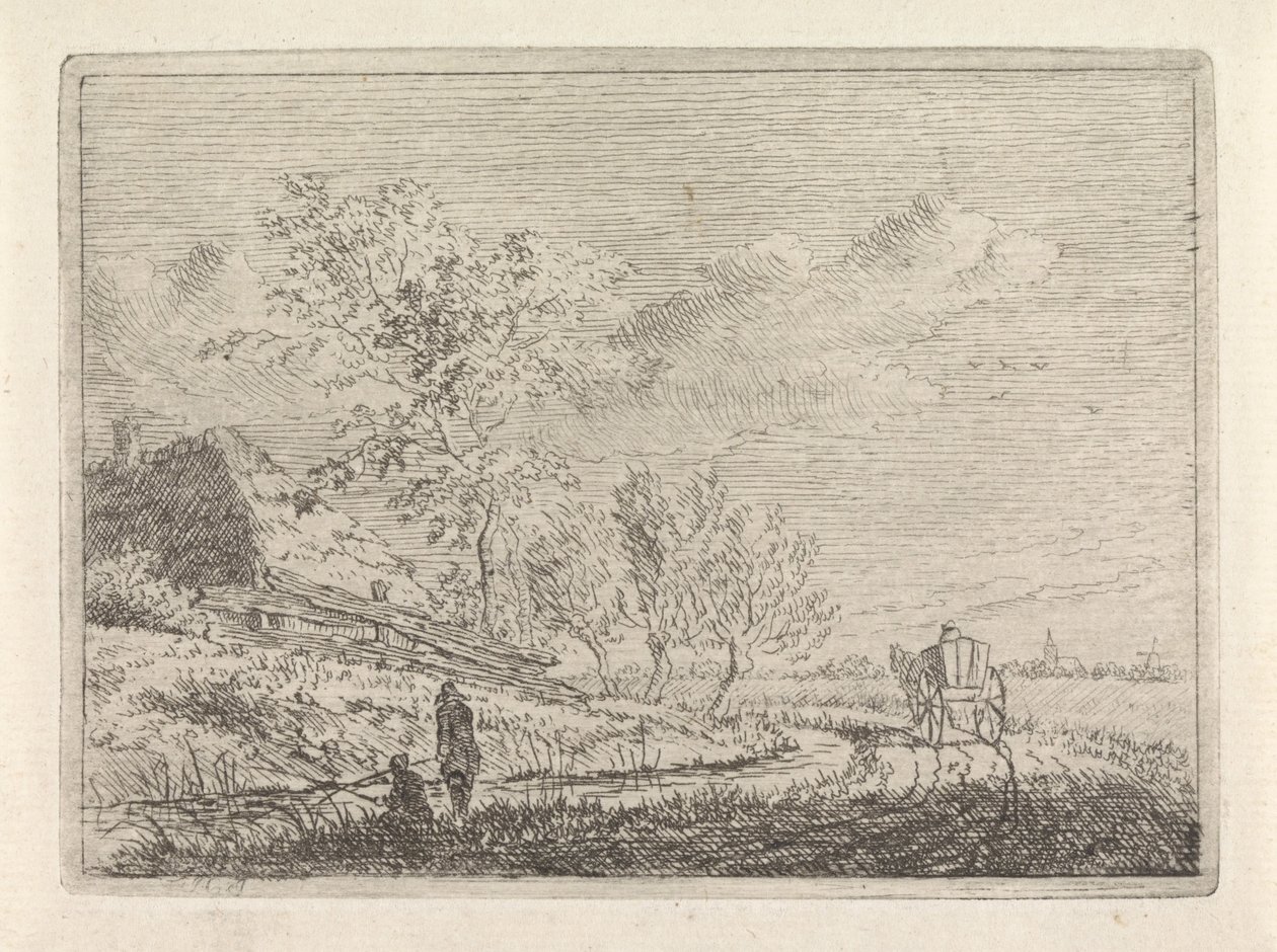 Landschap met kar en twee vissers door Johannes Christiaan Janson