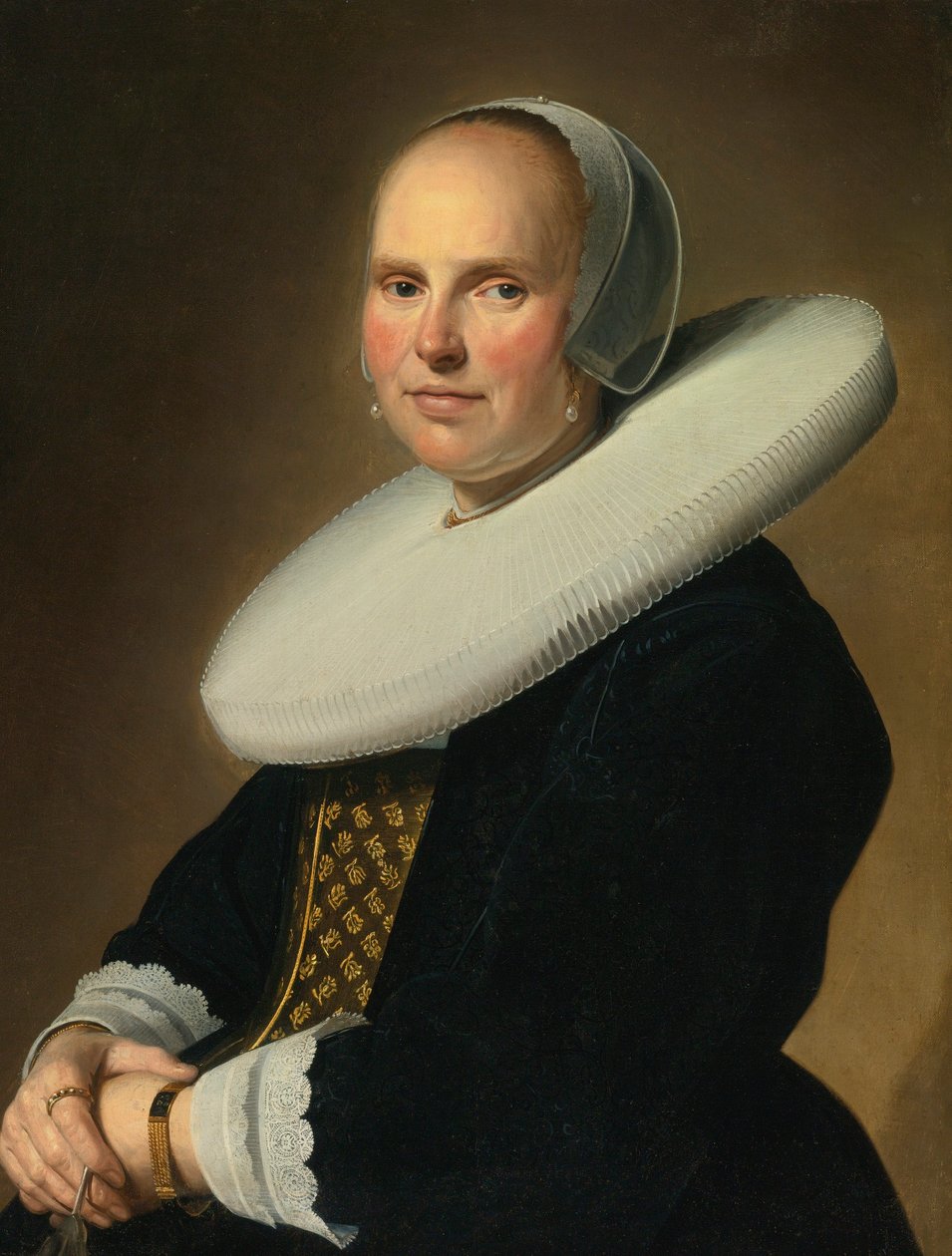 Portret van een dame, gesigneerd midden rechts: J. Verspronck... door Johannes Cornelisz Verspronck