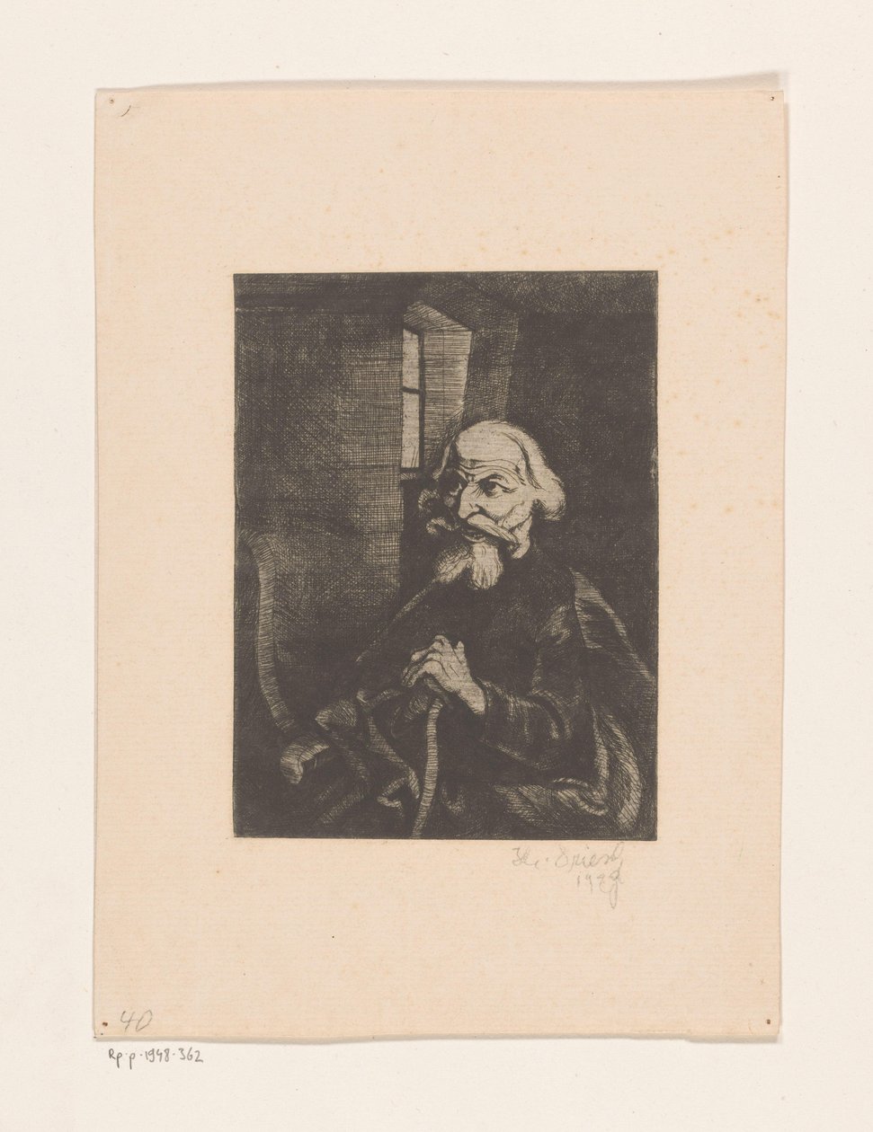 Oude zittende man door Johannes Driesch (signed by artist)