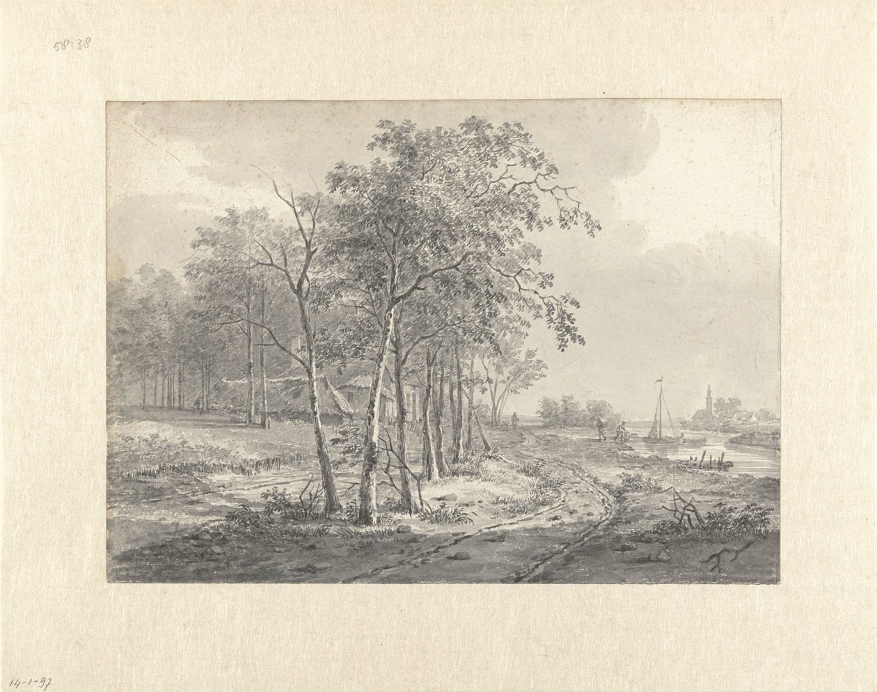 Landschap met een weg langs een water door Johannes Franciscus Christ