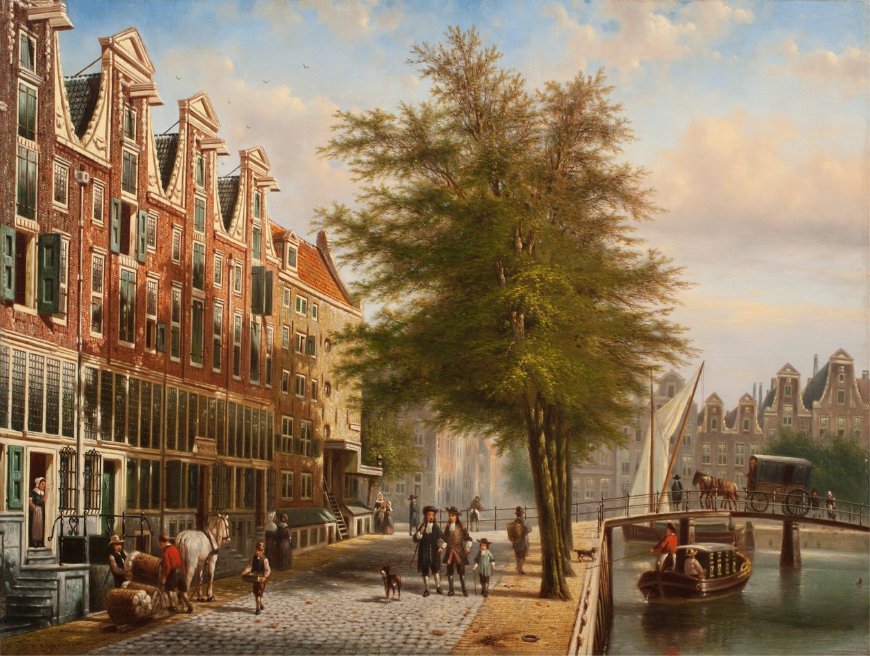 Uitzicht op de Leidsegracht en Herengracht, Amsterdam door Johannes Franciscus Spohler