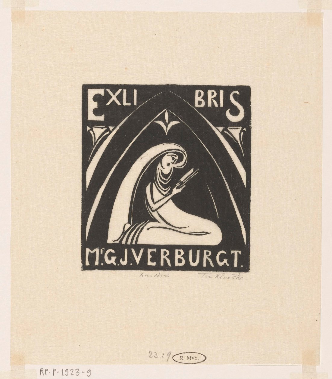 Ex libris van Gerrit-Jan Verburgt door Johannes Frederik Engelbert ten Klooster (signed by artist)