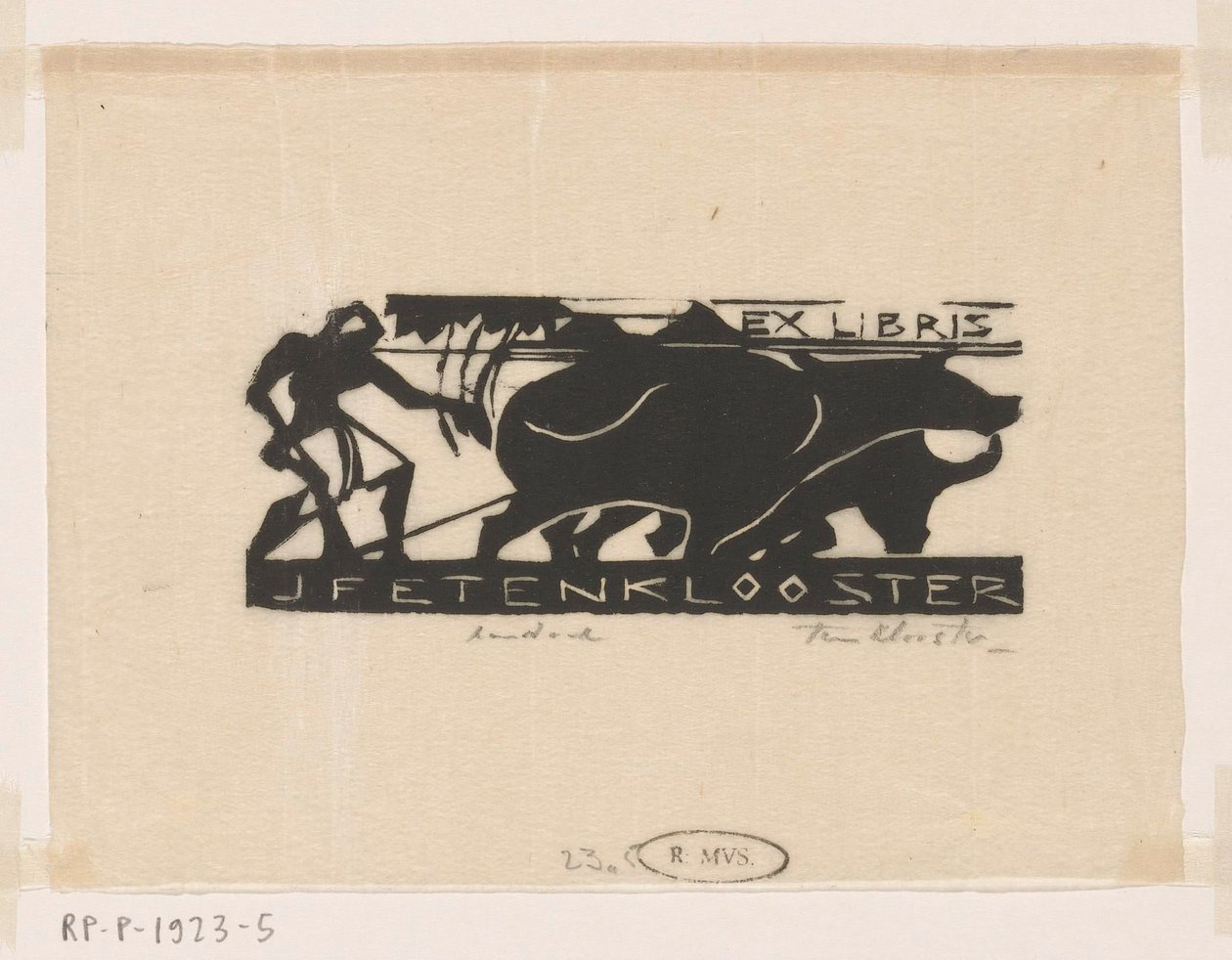 Ex libris van J.F.E. ten Klooster door Johannes Frederik Engelbert ten Klooster (signed by artist)