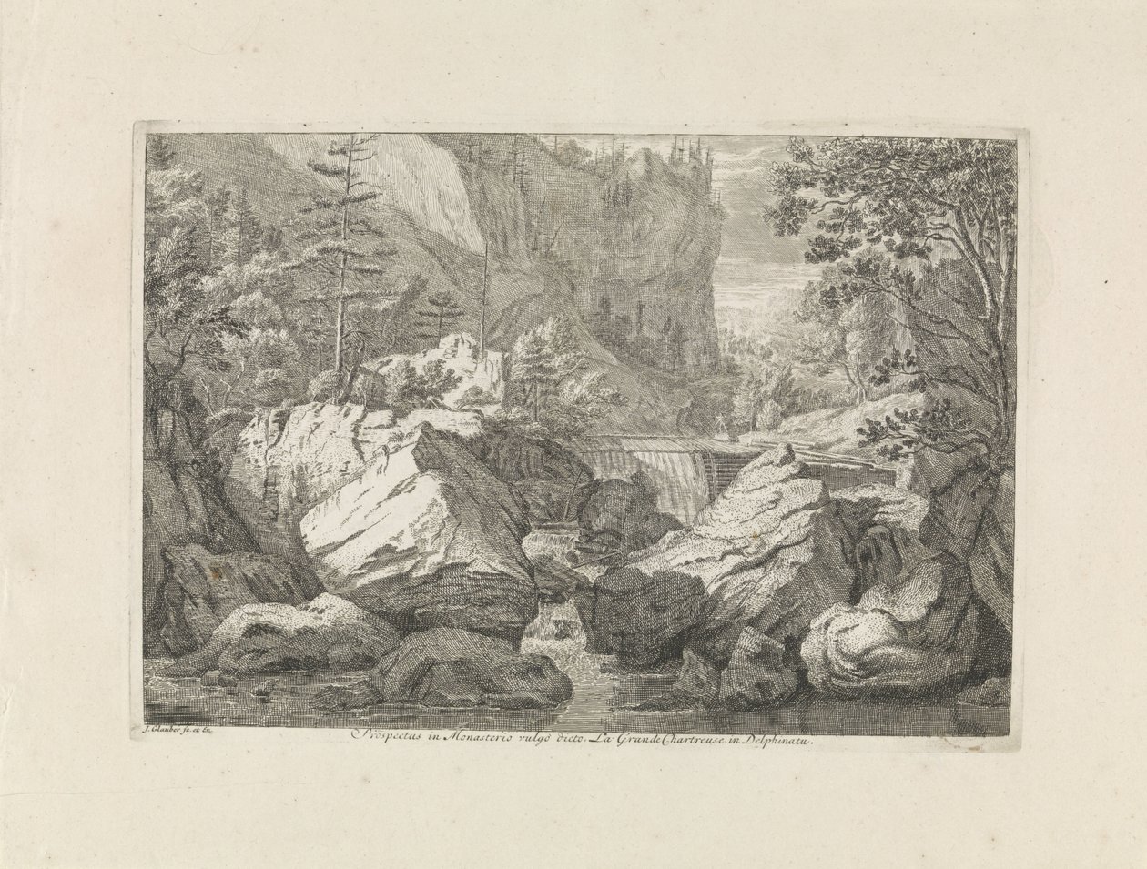 Gezicht op een waterval door Johannes Glauber
