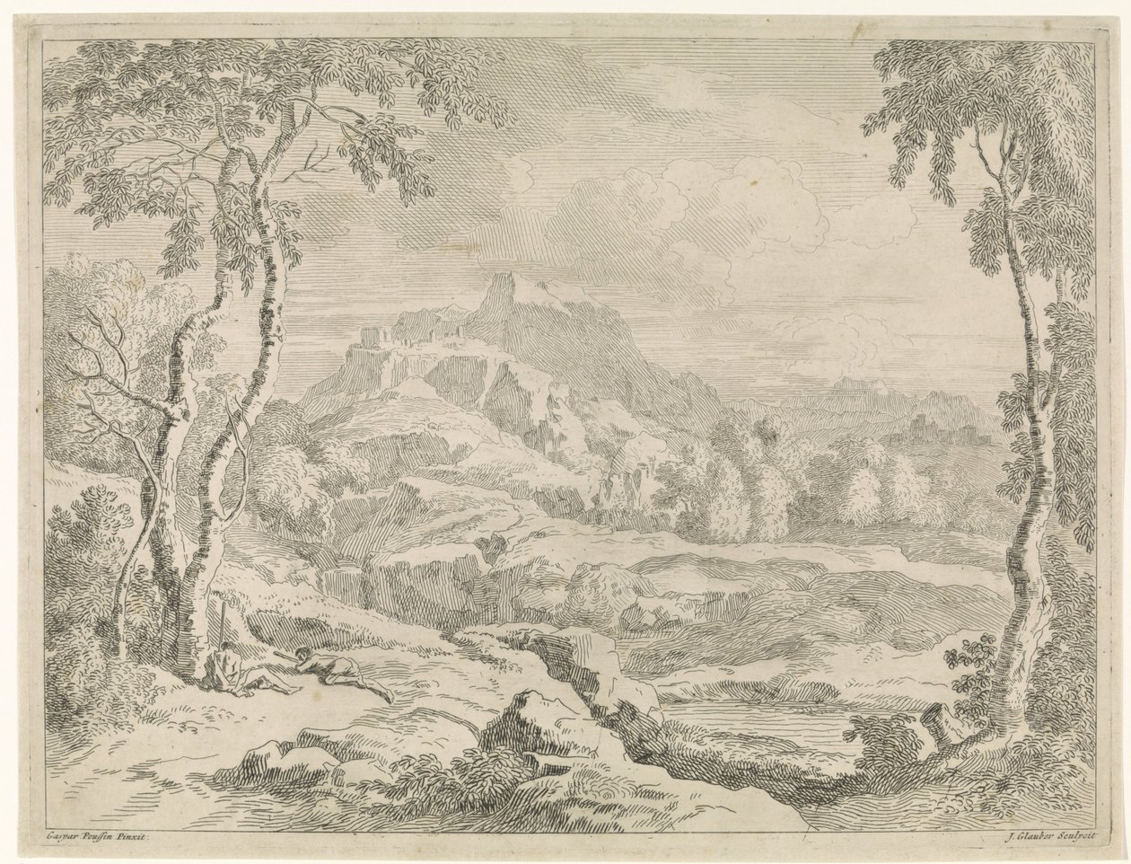 Landschap met herders Landschappen naar Gaspar Poussin door Johannes Glauber