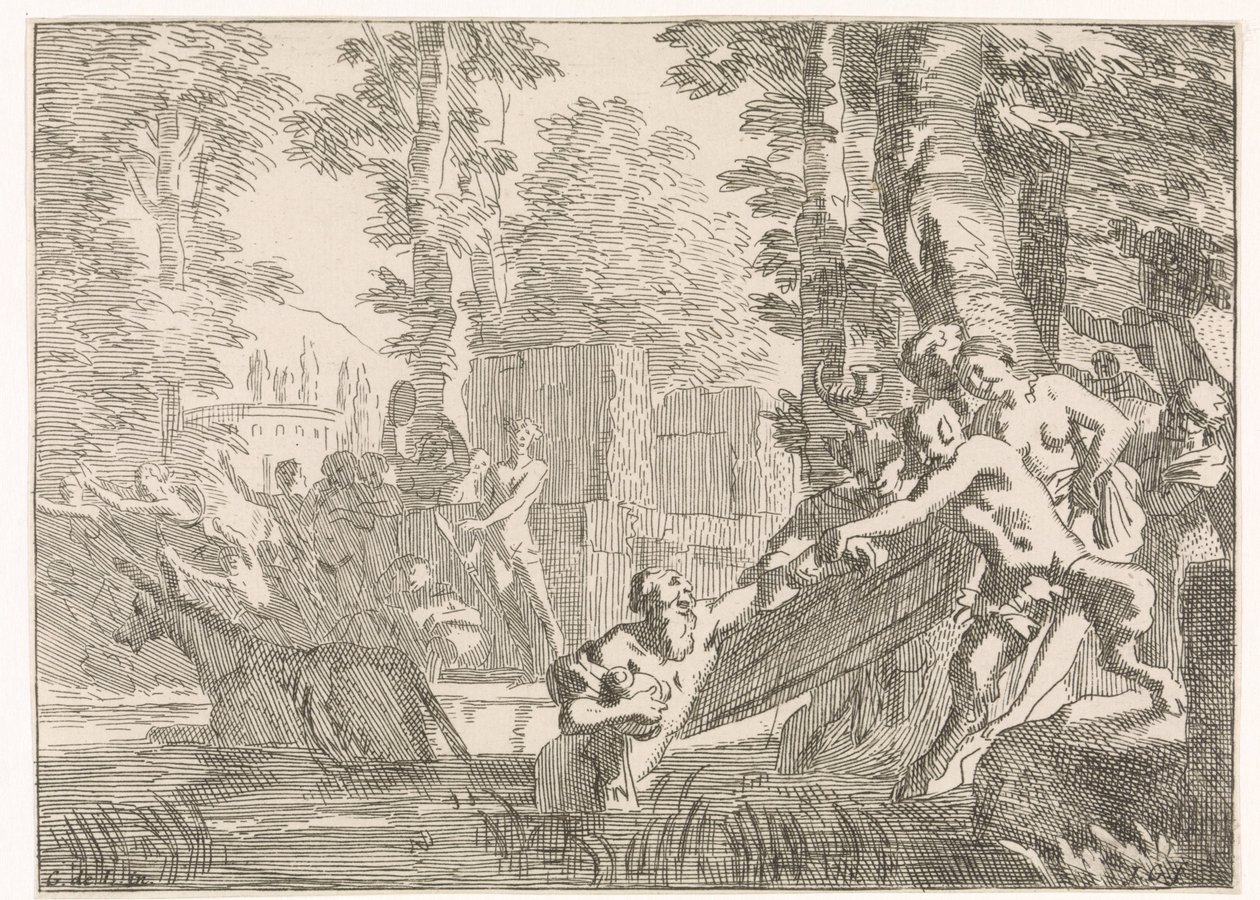 Silenus wordt uit het water getrokken door Johannes Glauber