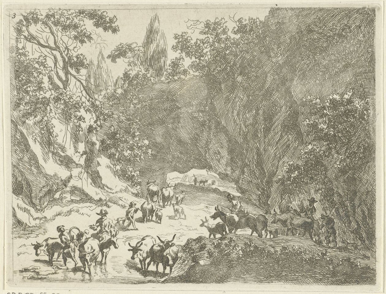 Berglandschap met herders en vee door Johannes Gronsveld