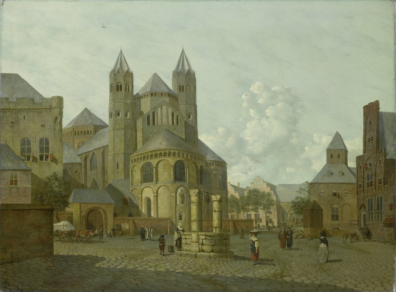 Imaginaire Stadsgezicht met Romaanse Kerk door Johannes Huibert Prins