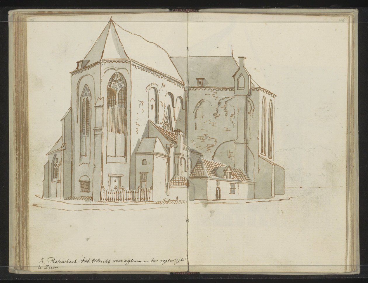 Rechter- en achterzijde van de Pieterskerk te Utrecht door Johannes Huibert Prins