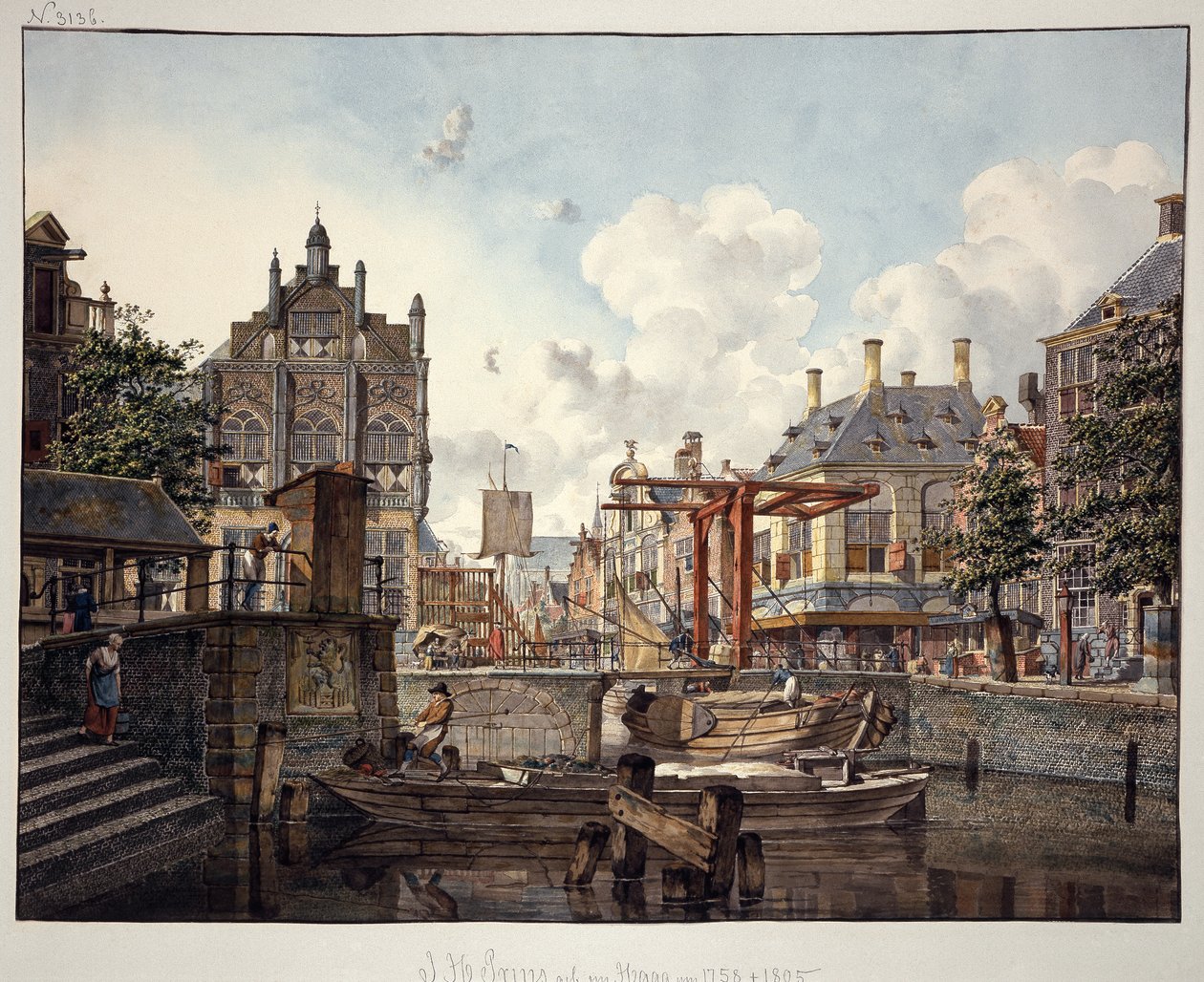 Stadsgezicht met ophaalbrug door Johannes Huibert Prins