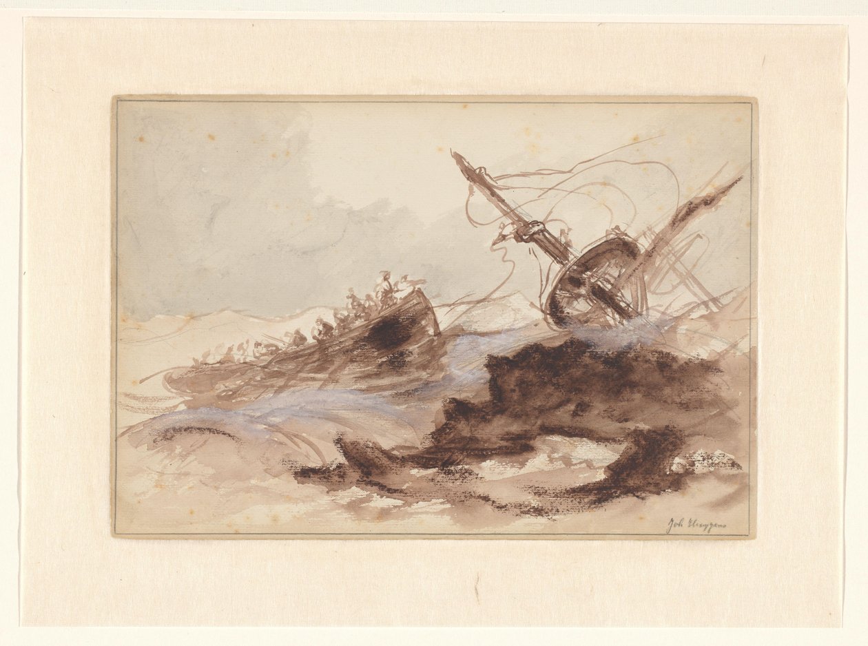 Schipbreuk door Johannes Huygens (signed by artist)