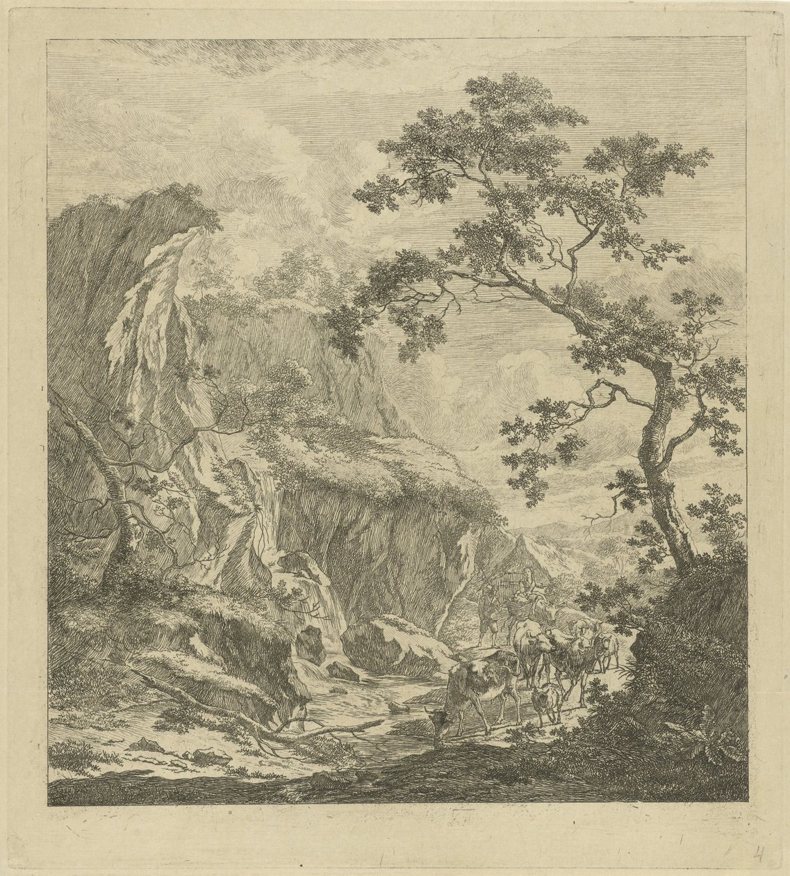 Bergachtig landschap met vee door Johannes Janson